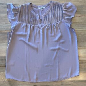 Daniel Rainn Lavender Pleated Yoke Flutter Sleeve Top